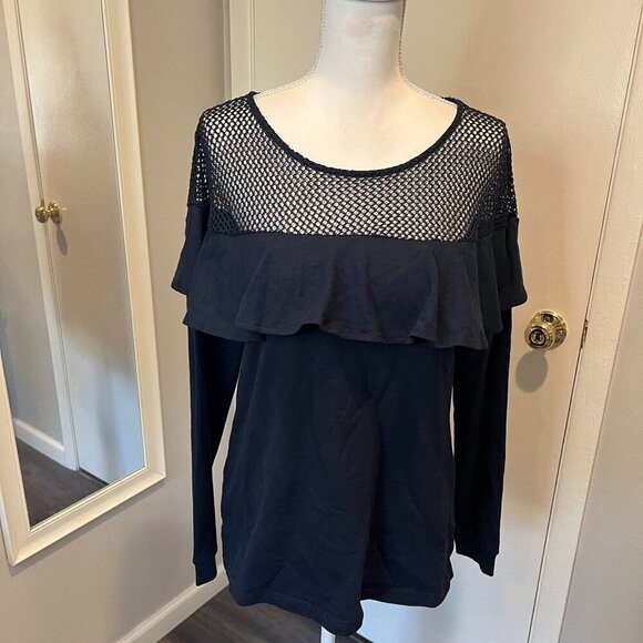 NWT Jessica Simpson Navy Tenley Ruffled and Mesh Sweatshirt, Size Medium - Picture 1 of 16